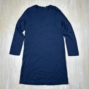 Vince Navy Blue Long Sleeve V-Neck Shift Dress Italian Fabric Minimalist XS